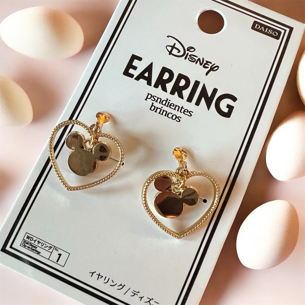 Disney Rose Gold Heart Earrings with Mickey Silhouette